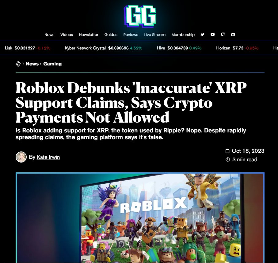 Roblox Shuts Down Rumors Of XRP Support, Stands Firm On No Crypto