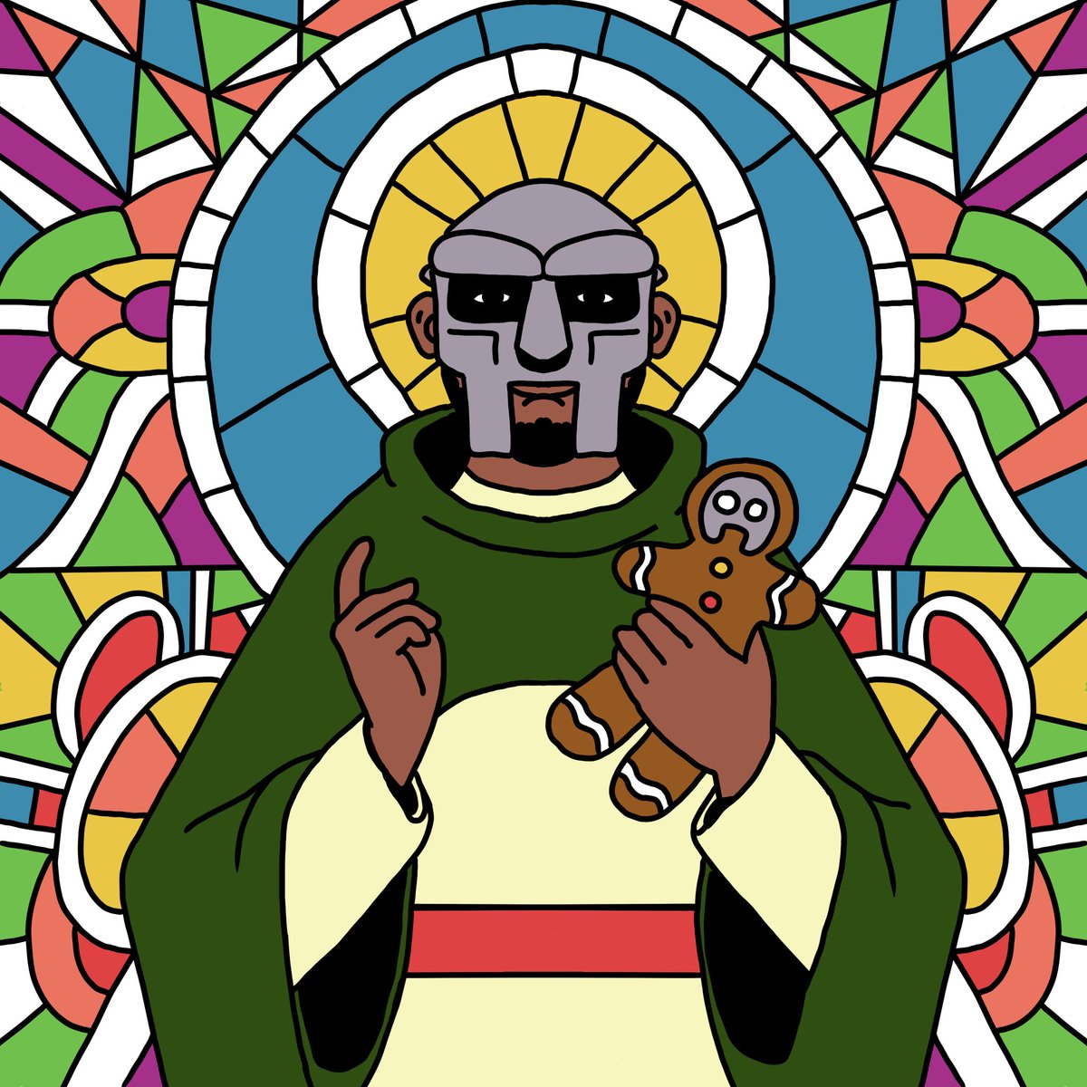 bengore's tweet photo. "Peace to the hard working gingerbread makers"

Here's an illustration from my upcoming book DOOM'S BISTRO, an unofficial MF DOOM cookbook.

The book is available for pre-order via Blue Monday Press and will launch @Photobookcafe1 on 9th November!

 #MFDOOM #MFDOOMart https://t.co/RZPo4UU7Kg