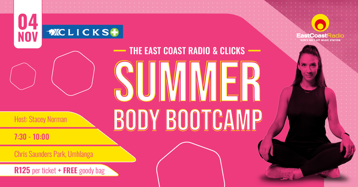 ecr9495's tweet photo. Kickstart your summer fitness journey with the East Coast Radio and @Clicks_SA Summer Body Bootcamp with @staceynorman! Purchase your Early Bird tickets 🎫 before the 20th of October and stand a chance to WIN R5000 💰 https://t.co/l4CC4wRYrR

#ECRSummerBodyBootCamp https://t.co/1H5zlhSEn1