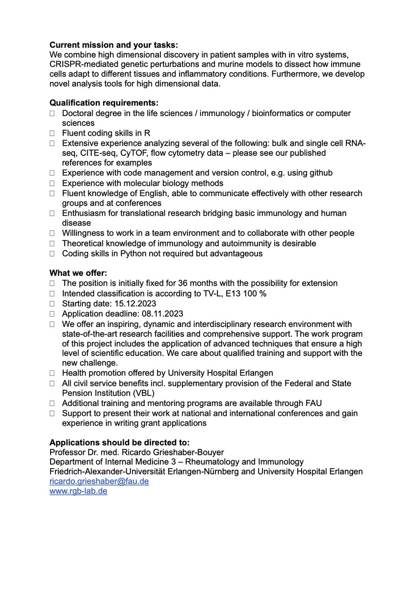 grieshaber's tweet photo. We are inviting applications for a postdoctoral scientist position in computational immunology! Please spread the word and get in touch if interested. https://t.co/nuP9s6Z5DO