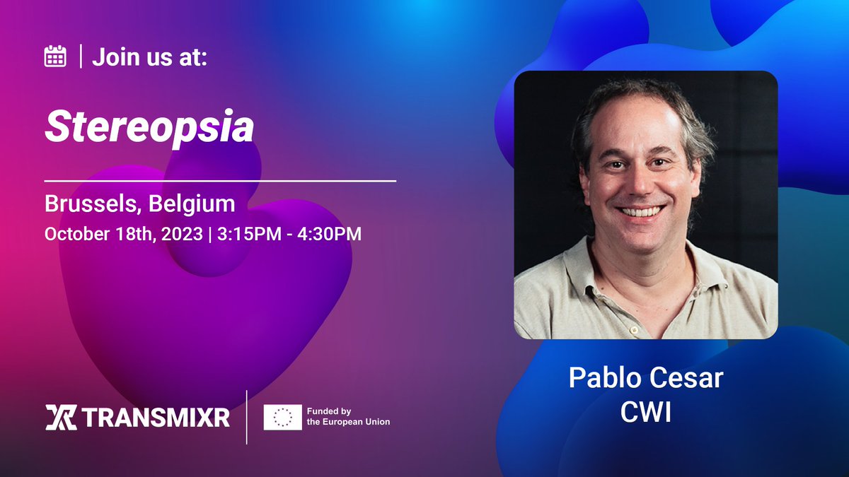 Attending @Stereopsia today? 🇧🇪 ✨ Don't miss out on @PabloCesar2661 presenting an overview of the TRANSMIXR project from 3:15PM in the Bruges break-out room! 🔗 stereopsia.com/portfolio/pres…