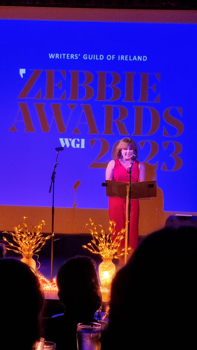 It was great to be at the #zebbies23 last night. Fun event courtesy of the @WritersGuildIRL. Lots of wonderful Irish writing talent on display. Congrats to all the winners, and well done to @DavidsonJenn and all the guild team.