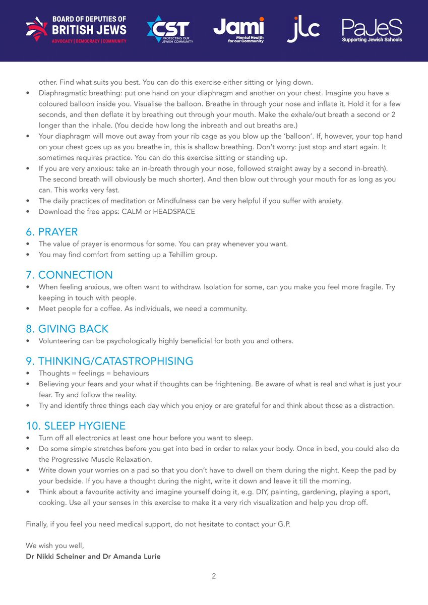 The Board of Deputies, @CST_UK, @JamiPeople, @JLC_uk and @Pajesthinktank have published top tips on managing anxiety and maintaining psychological wellbeing at the current time. It is absolutely OK, not to feel OK.