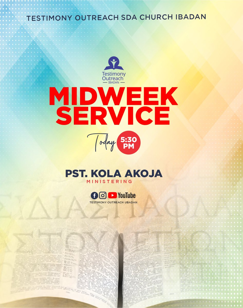 tosdaibadan's tweet photo. Our Midweek service tonight will be a deep study of the word. Join us tonight as we explore the word together. Don't be late. https://t.co/3zTRQcH0ks