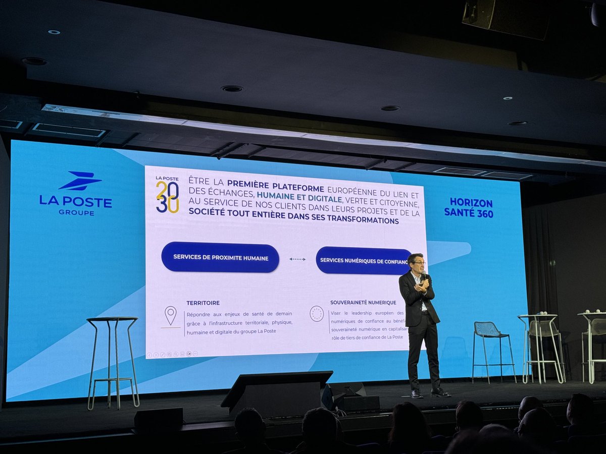 C’est parti pour la journée Horizon Santé 360 avec Dominique Pon qui présente la stratégie santé ⁦<a href="/GroupeLaPoste/">La Poste Groupe</a>⁩ ⁦<a href="/Docapost/">Docaposte</a>⁩ ⁦<a href="/OvalletVallet/">Olivier VALLET</a>⁩ 
Humain et Digital (numérique et data avec ⁦<a href="/HEVAWEB/">Heva</a>⁩ ) seront les maîtres mots de cette magnifique journée