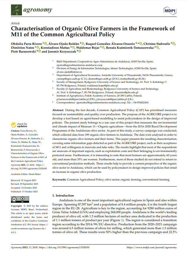 🌿 New #Publication by @CoopsAgroAND about the impact of Measure 11 on Andalusian #organic olive #farming. 📊 ✅ Surveyed 189 farmers. ✅ Diverse age & gender representation. ❓ Knowledge gaps on environmental aspects. 👩‍🌾 Commitment to organic methods. 🟢 agricore-project.eu/publications/