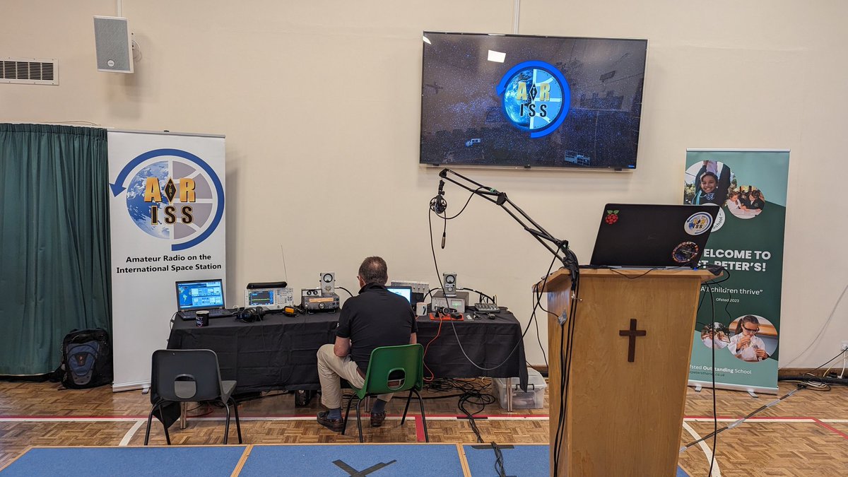 After over a year of planning, we are almost ready for our #hamradio St. Peter in Thanet ISS contact. We hope to get through 20 questions with the wonderful Jasmin Moghbeli as she passes overhead at 17,900 MPH! Watch live at live.ariss.org.