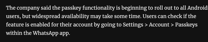Whatsapp improves security with Passkey adoption https://t.co/xRFOSvZeBt https://t.co/sTYHtyP94z