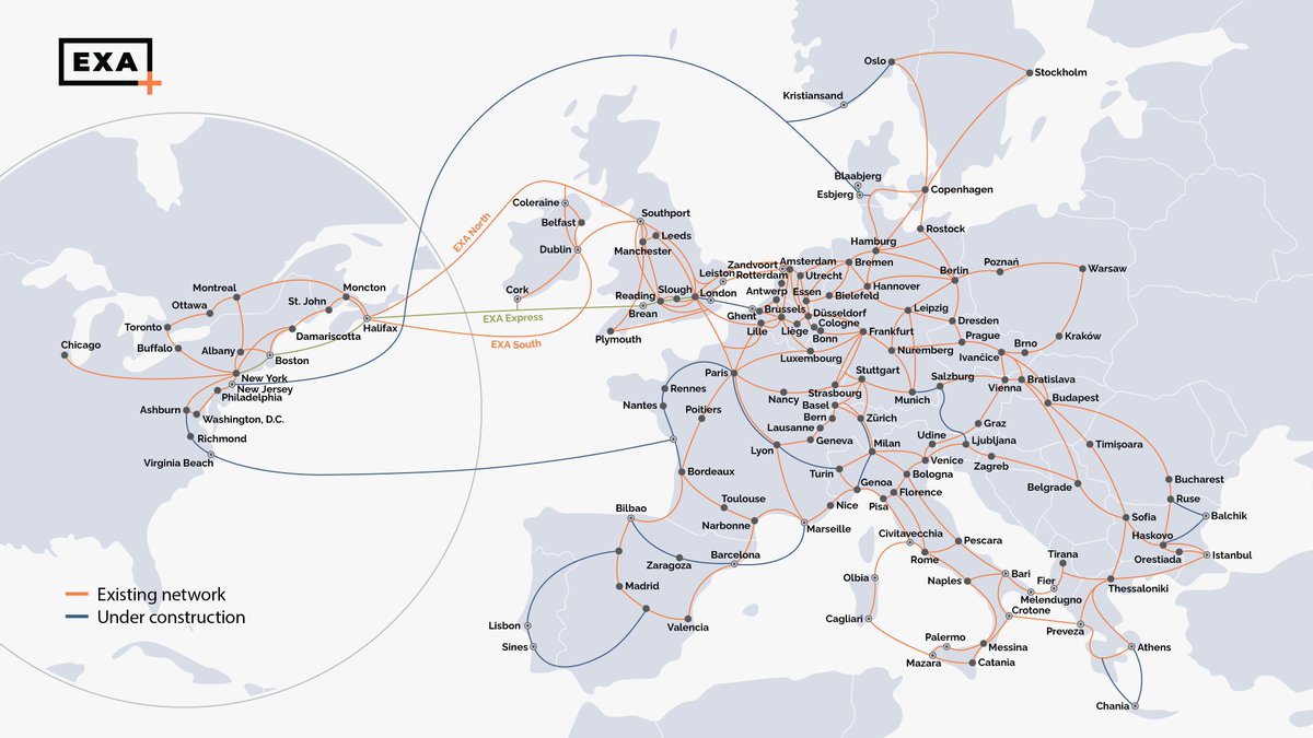 exainfra's tweet photo. π’ NEWS:Β #EXAInfra announces new transatlantic cable route enhancing its DC-to-DC strategy, adding a fifth transatlantic route to its network with the Dunant cable, connecting the US and Europe via a southern corridor across the Atlantic. Read more: https://t.co/Pt8f784tmR https://t.co/PHdk8gYNAP