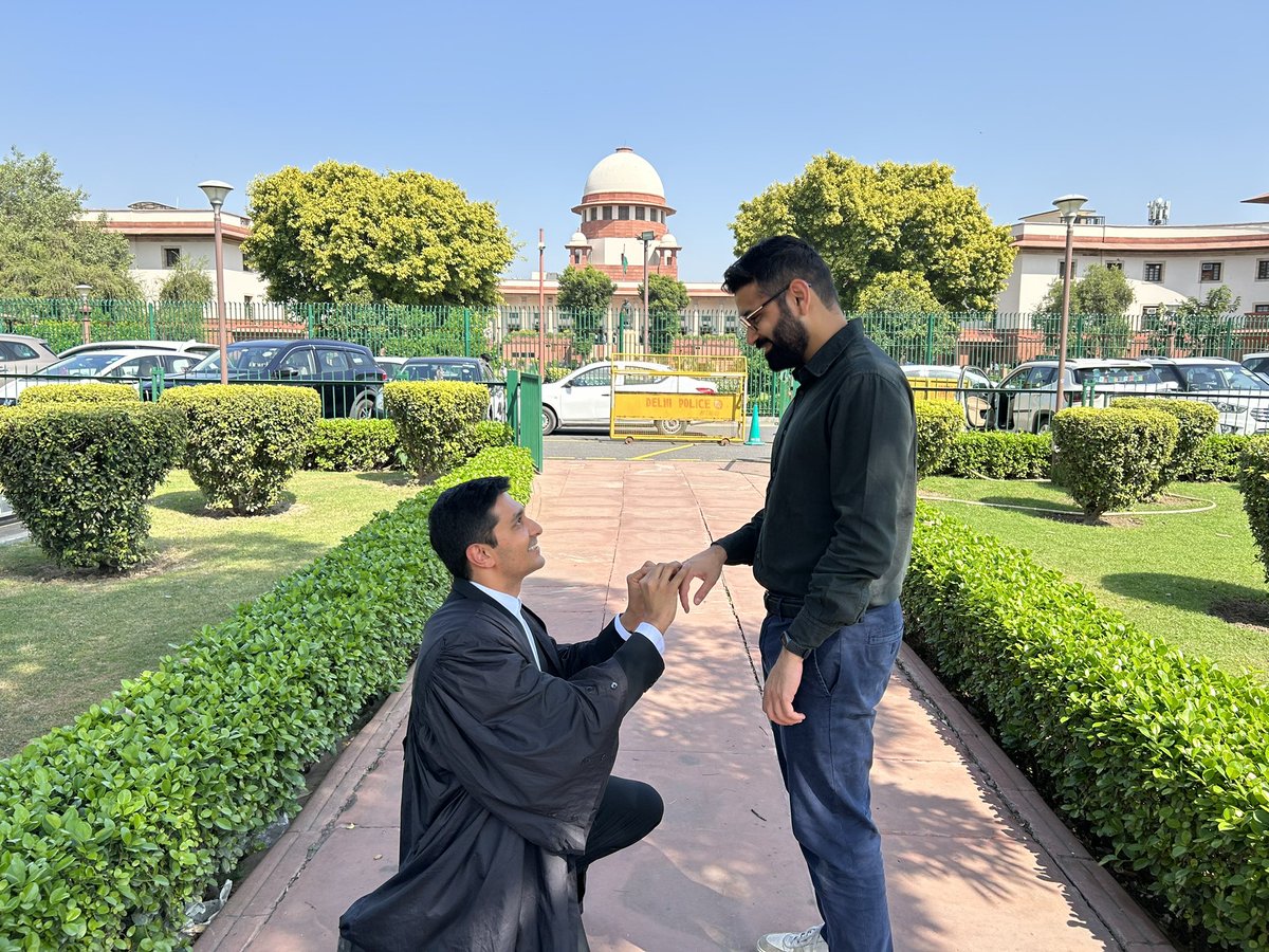 Yesterday hurt. Today, @utkarsh__saxena and I went back to the court that denied our rights, and exchanged rings. So this week wasn't about a legal loss, but our engagement. We'll return to fight another day.