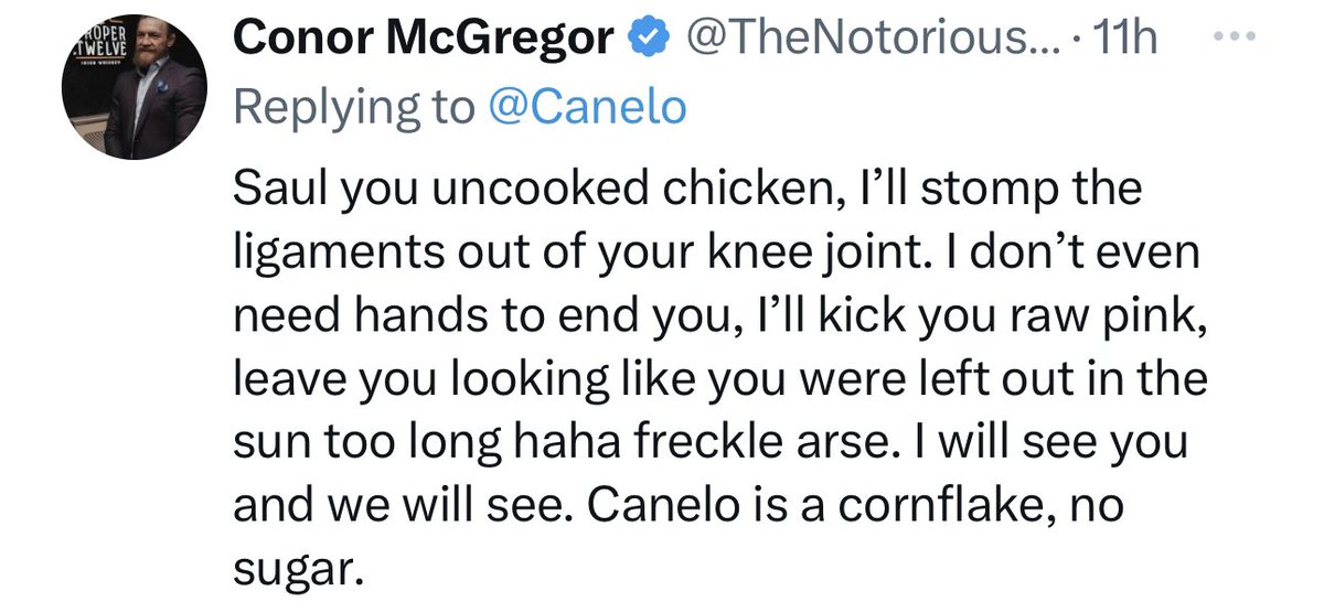 FiteFrenzy's tweet photo. ‼️Conor Mcgregor calls Canelo an “Uncooked Chicken” and “Freckle Arse”… 

#Conormcgregor #Canelo https://t.co/S9zKvOnfpd
