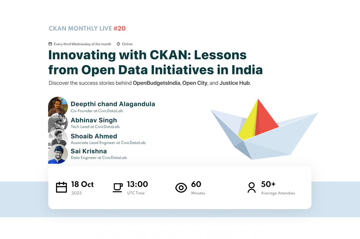 CKANproject's tweet image. It&apos;s Today! #CKANMonthlyLive with @CivicDataLab is finally here! 🎉Get ready to unlock the future of #OpenData and civic engagement!

👉 Learn more and register here: ckan.org/events/innovat…

#CKAN #OpenSource #DataForGood