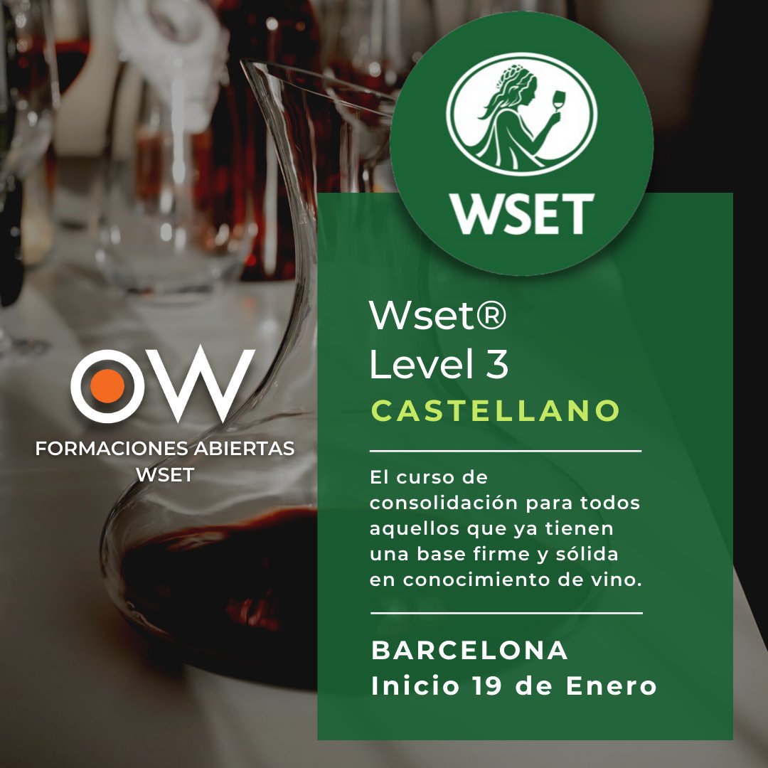 🔸OW –#WSET LEVEL 3 AWARD WINE en CASTELLANO🔸
Inicio 19 de Enero en #Barcelona 

Inscripciones y más información: outlookwine.com/curso/7/wset-l…