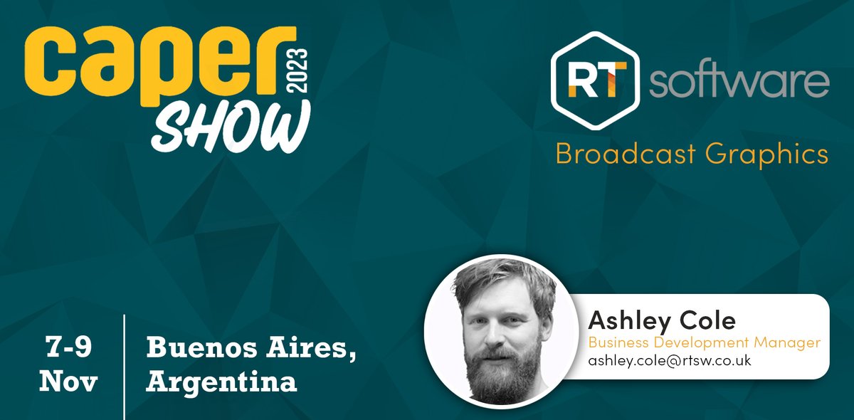 🌟 Meet us at the Caper Show 2023 in Buenos Aires! Our Business Development Manager, Ashley Cole, will be representing @RTSoftware at the @CAPERShow in Argentina. Connect with Ashley to discover how our graphics solutions can enhance your broadcasts. See you there! 📺🎥🎙