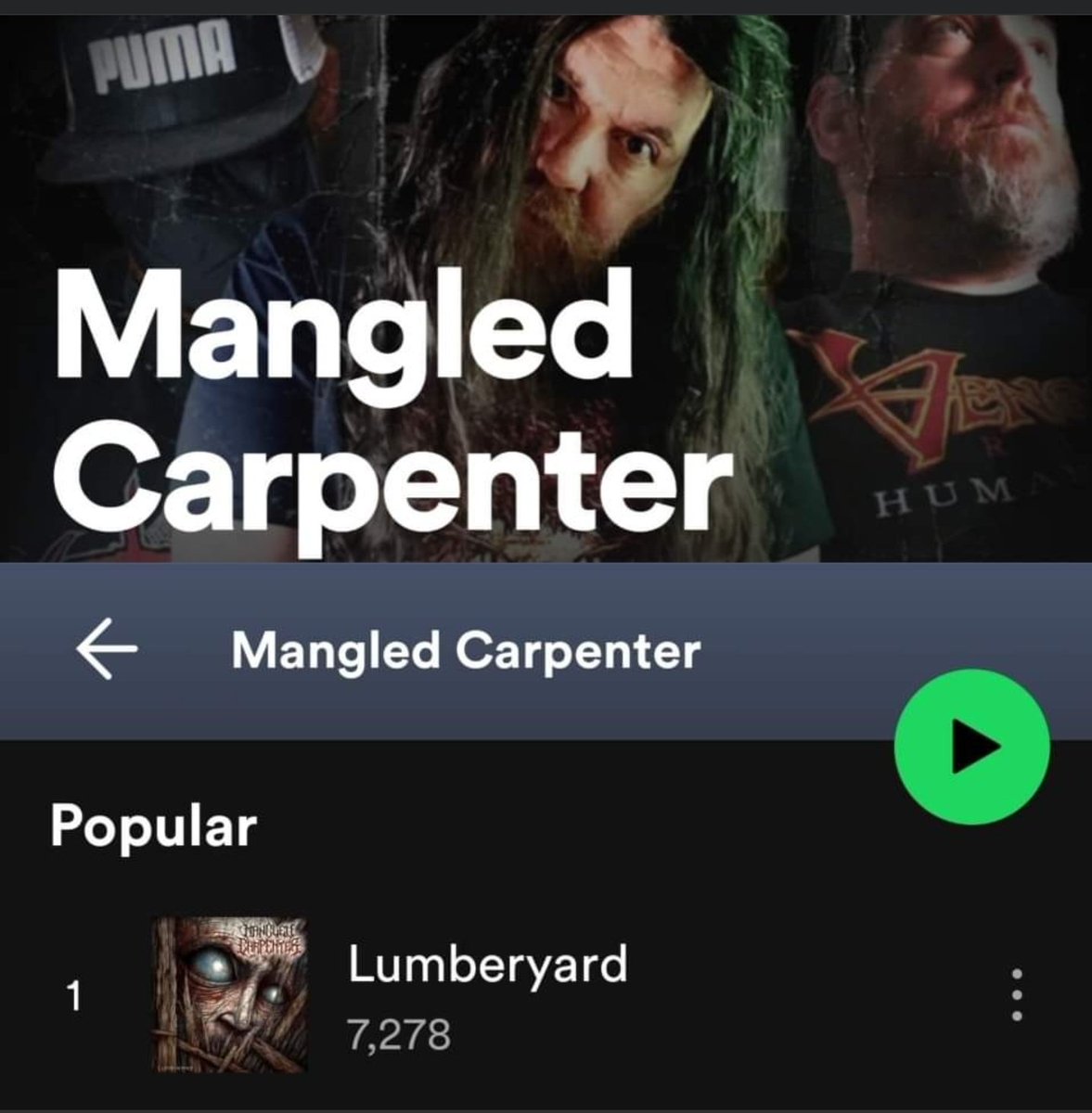 Thanks to everyone who streamed and shared our Mangled Carpenter single "Lumberyard" on Spotify! 7k streams in a month, not bad for an indie death metal band!

Please be sure to listen to our new single "A Path to Sorrow" on Spotify as well. Thanks! 🙏⬇️
spotify.link/IVuuUL7yZDb