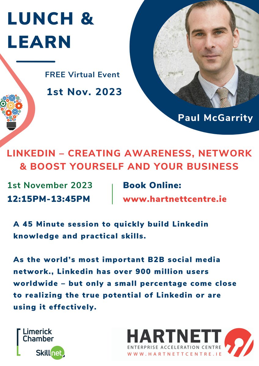 Interested in learning how to maximise LinkedIn?  
Join us on Wednesday 1st November online at this free Lunch and Learn Session.   
Book soon to secure to your place bit.ly/3Q44Ona