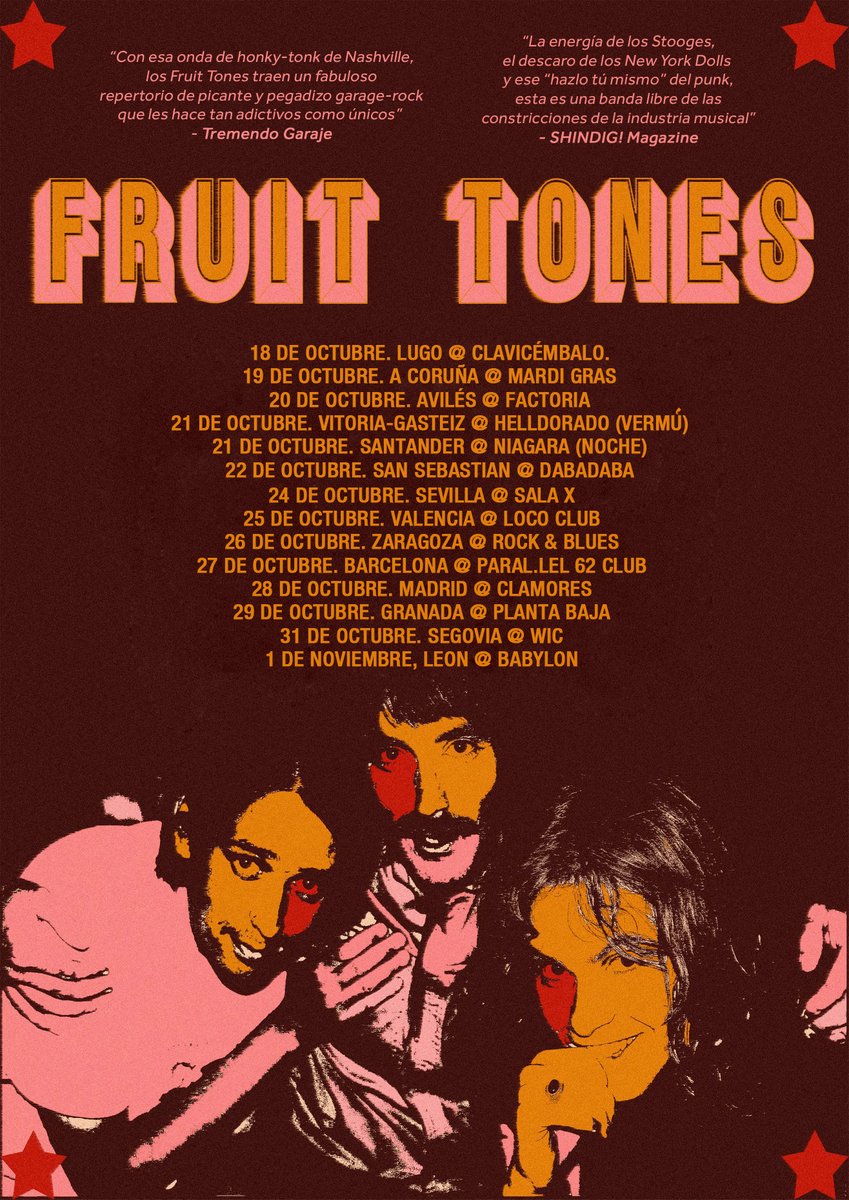 The Mad Note Co (@themadnoteco) on Twitter photo Esto empieza HOY!
El rock n' roll ni se crea ni se destruye, se transforma. Salas independientes + grupos underground = R&R verdadero. 14 oportunidades para disfrutar del true ruock en los clubes de siempre con los Fruit Tones!
<a href="/mondo_sonoro/">Mondo Sonoro</a> te lo cuenta: mondosonoro.com/noticias-actua… Esto empieza HOY!
El rock n' roll ni se crea ni se destruye, se transforma. Salas independientes + grupos underground = R&R verdadero. 14 oportunidades para disfrutar del true ruock en los clubes de siempre con los Fruit Tones!
<a href="/mondo_sonoro/">Mondo Sonoro</a> te lo cuenta: mondosonoro.com/noticias-actua…