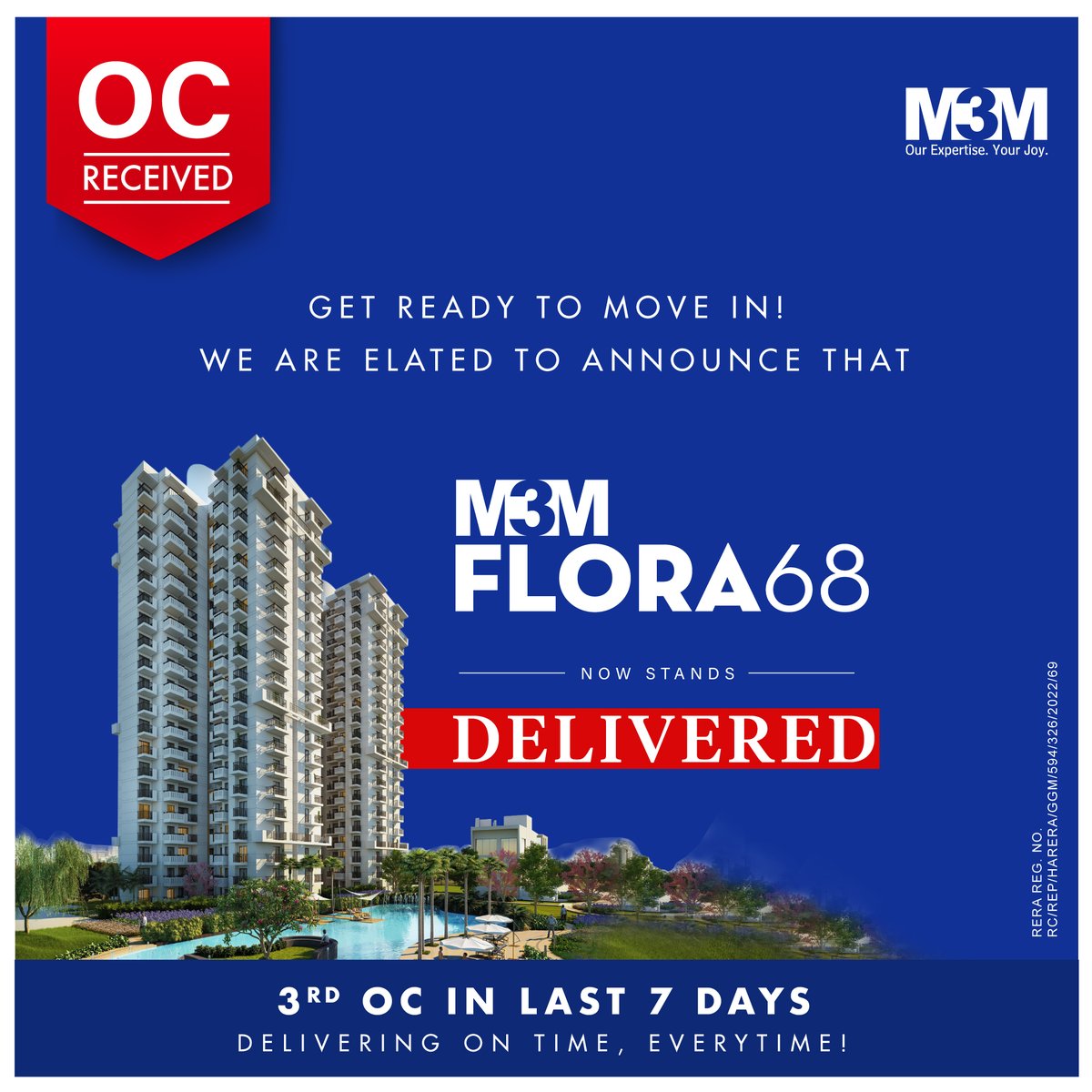 M3MIndiaPvtLtd's tweet photo. We're here with exciting news! We've received the 3rd OC in the last 7 days. M3M Flora68 is officially delivered and ready to become your new home sweet home. Your journey of a lifetime is about to begin.
.
.
.
#M3M #M3MIndia #M3MFlora68 #OCReceived #Delivered #RealEstate https://t.co/kE3XE3zNQp