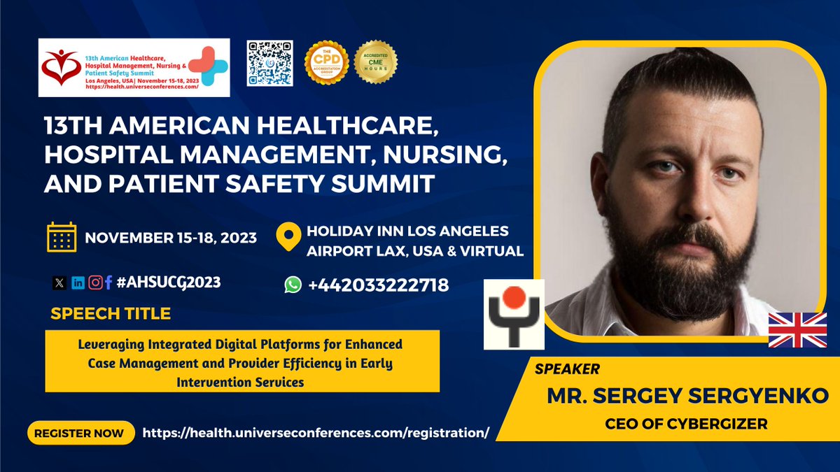 Healthcare Management (@healthcareucg) on Twitter photo #SpeakerAnnouncement
Meet <a href="/sergyenko/">Sergy Sergyenko</a> CEO of <a href="/cybergizer/">Cybergizer</a> will present his Speech-Leveraging Integrated Digital Platforms for Enhanced Case Management and Provider Efficiency in Early Intervention Services at #AHSUCG2023 from Nov 15-18, 2023 in LA, US
Visit health.universeconferences.com/registration/ #SpeakerAnnouncement
Meet <a href="/sergyenko/">Sergy Sergyenko</a> CEO of <a href="/cybergizer/">Cybergizer</a> will present his Speech-Leveraging Integrated Digital Platforms for Enhanced Case Management and Provider Efficiency in Early Intervention Services at #AHSUCG2023 from Nov 15-18, 2023 in LA, US
Visit health.universeconferences.com/registration/