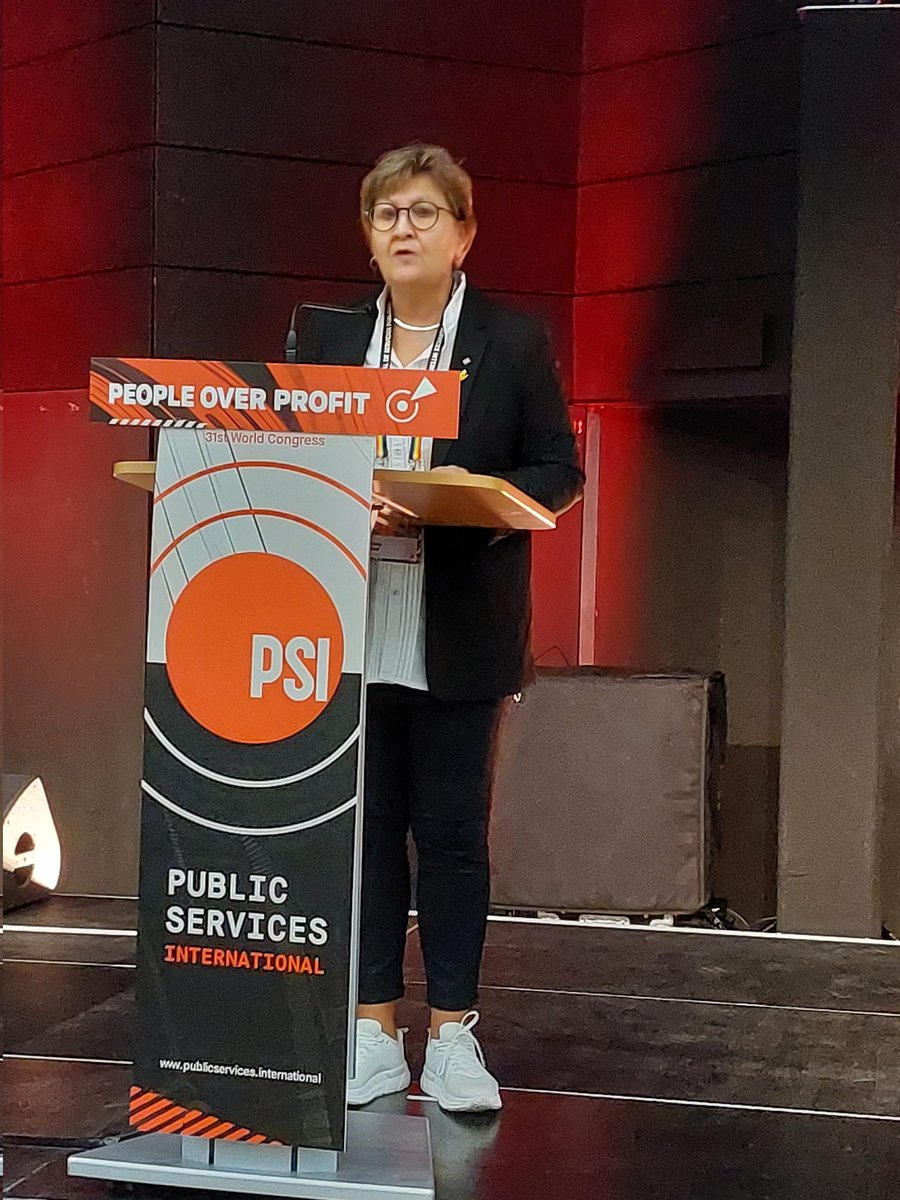 President Mette Nord @EPSUnions  opening debate on climate change, workers and society at @PSIglobalunion #PSIcongress2023 Public services are crucial as is redistribution of wealth. It is a struggle for equality as the impact on women is so much worse. No jobs on a dead planet.