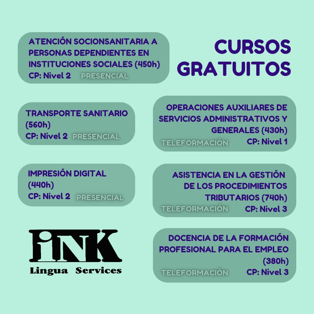 inklingua's tweet photo. 💥 NOVEDAD
👩🏻‍🏫Certificados de profesionalidad
✨️100% Gratuitos
📝Titulación oficial
Prioritariamente para personas DESEMPLEADAS

¿Te interesa? Visítanos, llámanos o mándanos un MD 📲.

#INK #INKLingua #MuchMoreThanJustAnAcademy https://t.co/AQA0N4shLb