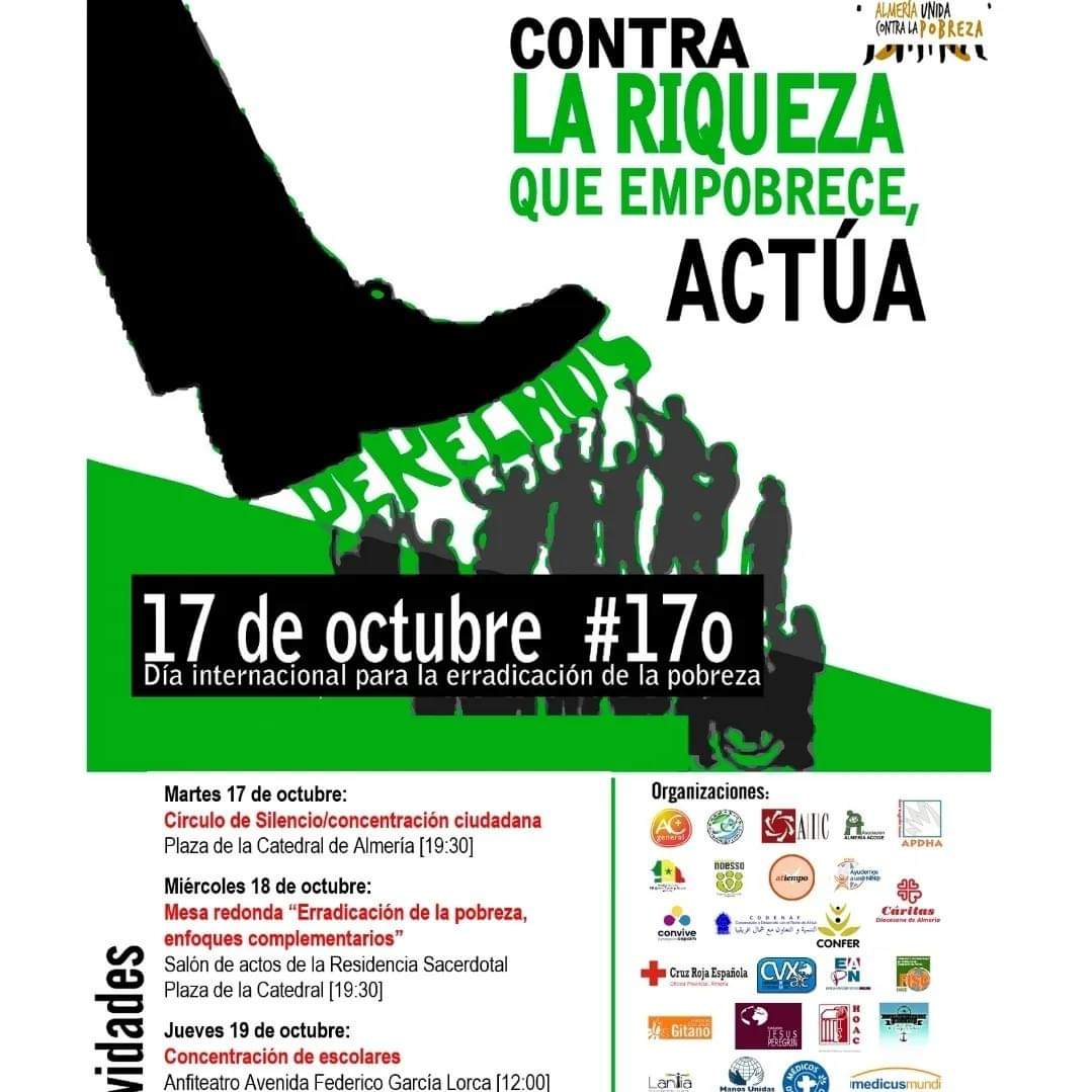Con motivo del Día Internacional para la erradicación de la pobreza #CODENAFALMERIA participa en el círculo de Silencio conmiltitud de organizaciones unidas contra la pobreza