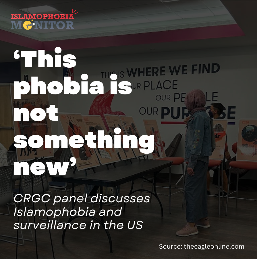 imonitor2023's tweet photo. Art exhibit accompanies conversation on how anti-Muslim narratives have persisted throughout American #history
Link: https://t.co/ch01iyUQyV
#Islamophobia #IslamophobiaMonitor @TheEagleOnline @Dr_Maha_Hilal @assuss https://t.co/A41Y7iuXyd