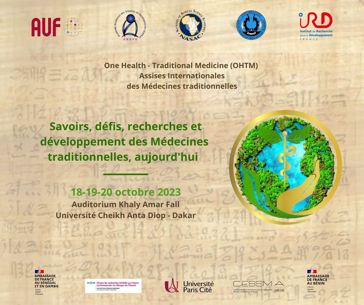 ird_fr's tweet photo. #OneHealth | 👉 L'#IRD coorganise avec l'@auf_org les 1ères Assises internationales des Médecines traditionnelles

📍 Thème : "Savoirs, défis, recherches et développement des Médecines traditionnelles"

📅 18 au 20/10, #Dakar 🇸🇳
+d'infos : https://t.co/BrzsdpRKhn https://t.co/8YhgZcGopj
