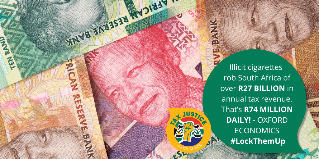 TaxJustice_SA's tweet photo. South Africa is facing a fiscal crisis, with many analysts predicting a R60 billion budget shortfall this year.
Almost half of that money has been stolen by criminal kingpins in the illicit cigarette trade, according to @OxfordEconomics.
#LockThemUp #StopSkyfCapture https://t.co/Ta9xP2Xzln