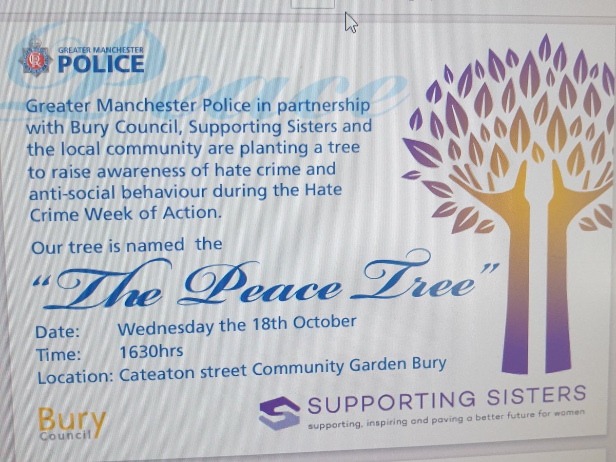 Today we are planting a tree in the Community Garden. 
The tree is named 'The Peace Tree'. 
What started of as a hot spot for Hate crime is now a community Garden bringing communities together.
#HateCrimeAwarenessWeek #westandtogether