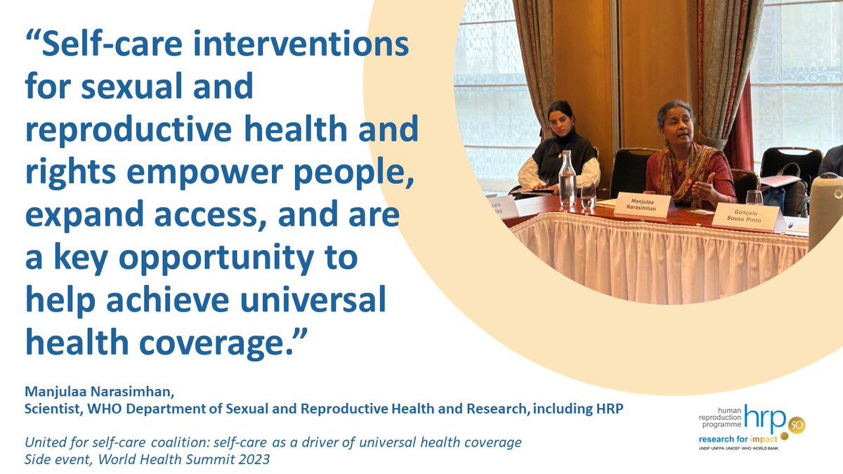 HRP (@hrpresearch) on Twitter photo Why #selfcare? What's the link between individual and universal?
Ask @MNarasimhan_WHO, speaking at the launch of the <a href="/HRPResearch/">HRP</a>, <a href="/WHO/">World Health Organization (WHO)</a>, <a href="/UNDP/">UN Development</a>, <a href="/UNFPA/">UNFPA</a> and <a href="/WorldBank/">World Bank</a> joint statement on self-care interventions for #SRHR at the #WHS2023 <a href="/Selfcarefed_org/">The Global Self-Care Federation</a> event Why #selfcare? What's the link between individual and universal?
Ask @MNarasimhan_WHO, speaking at the launch of the <a href="/HRPResearch/">HRP</a>, <a href="/WHO/">World Health Organization (WHO)</a>, <a href="/UNDP/">UN Development</a>, <a href="/UNFPA/">UNFPA</a> and <a href="/WorldBank/">World Bank</a> joint statement on self-care interventions for #SRHR at the #WHS2023 <a href="/Selfcarefed_org/">The Global Self-Care Federation</a> event