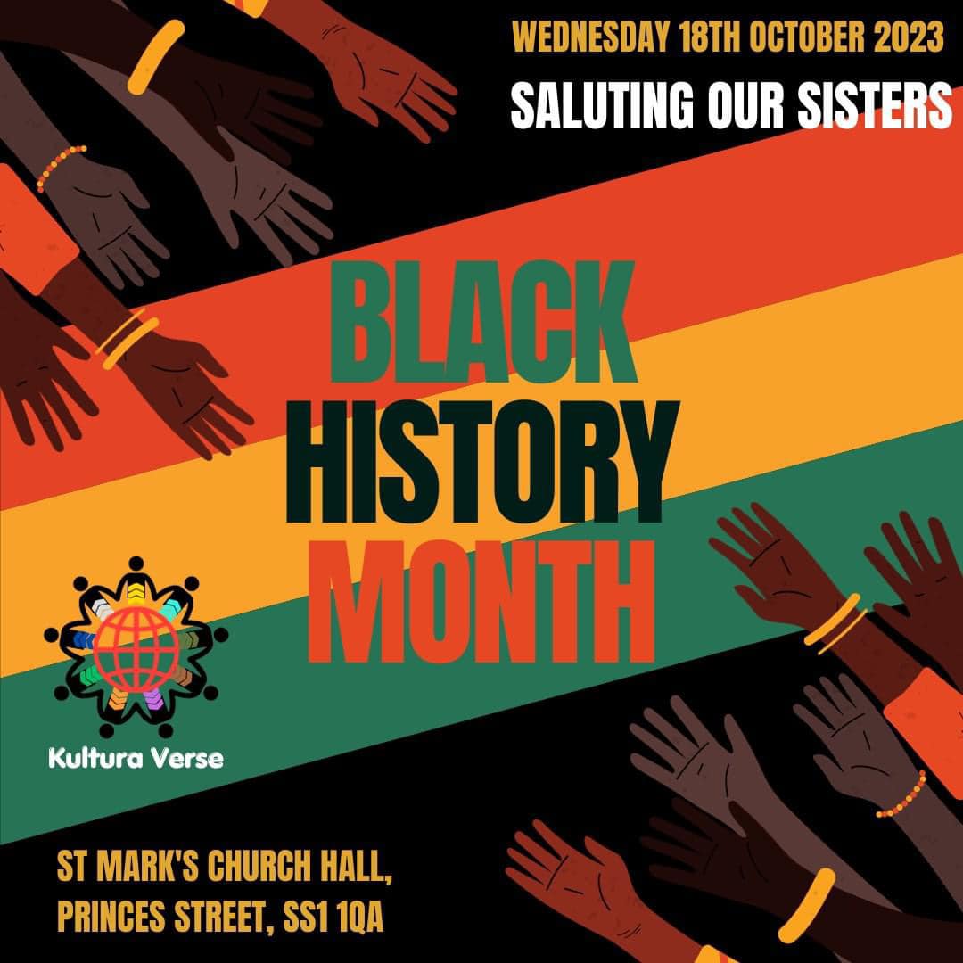 Today! - come say hi at our stall for Black History Month. Speakers/stalls/entertainment/food at St Mark’s Church Hall. Doors 6.30pm. Suggested entry donation of £5 to Kultura Verse to cover event costs. #Essex #southendpride #pride🌈 #lgbtq🌈 Southend Pride Charity No. 1202603