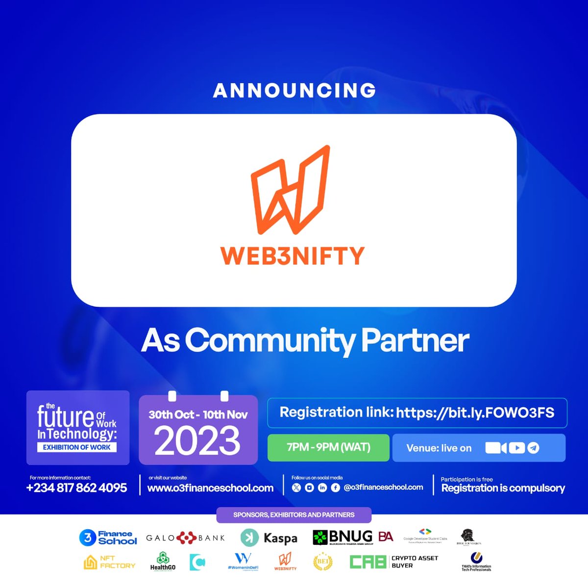 Web3Nifty_'s tweet image. Exciting News, Web3 Fam! 🚀 

We have partnered with @o3financeschool as community partners for epic digital adventures.

More innovation and digital greatness await. Stay tuned for the journey! 🌟💫 

#Web3Nifty #o3financeschool #DigitalCollab