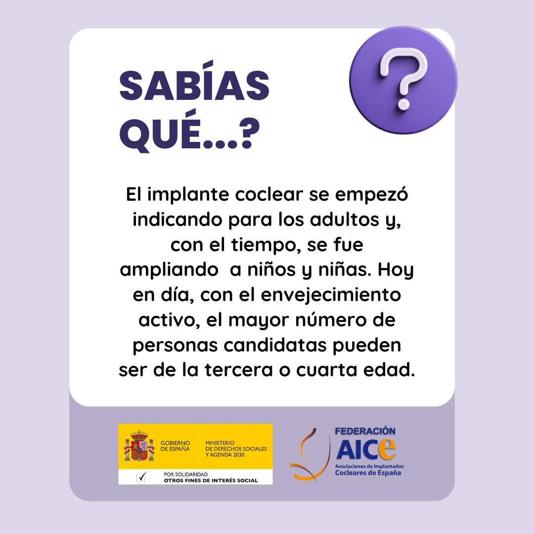 federacionaice's tweet photo. Esta semana volvemos con una #curiosidad sobre la edad de las personas candidatas al #implantecoclear … ¿a que no sabías que la mayoría son de la #terceraedad y #cuartaedad?
Y esta… ¿la sabías?
#IC #Perdidaauditiva #Audicion #Sordera #Accesibilidad #Saludauditiva https://t.co/NArEvtO71U