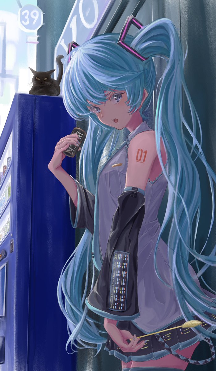 hatsune miku 1girl vending machine long hair detached sleeves twintails skirt cat  illustration images