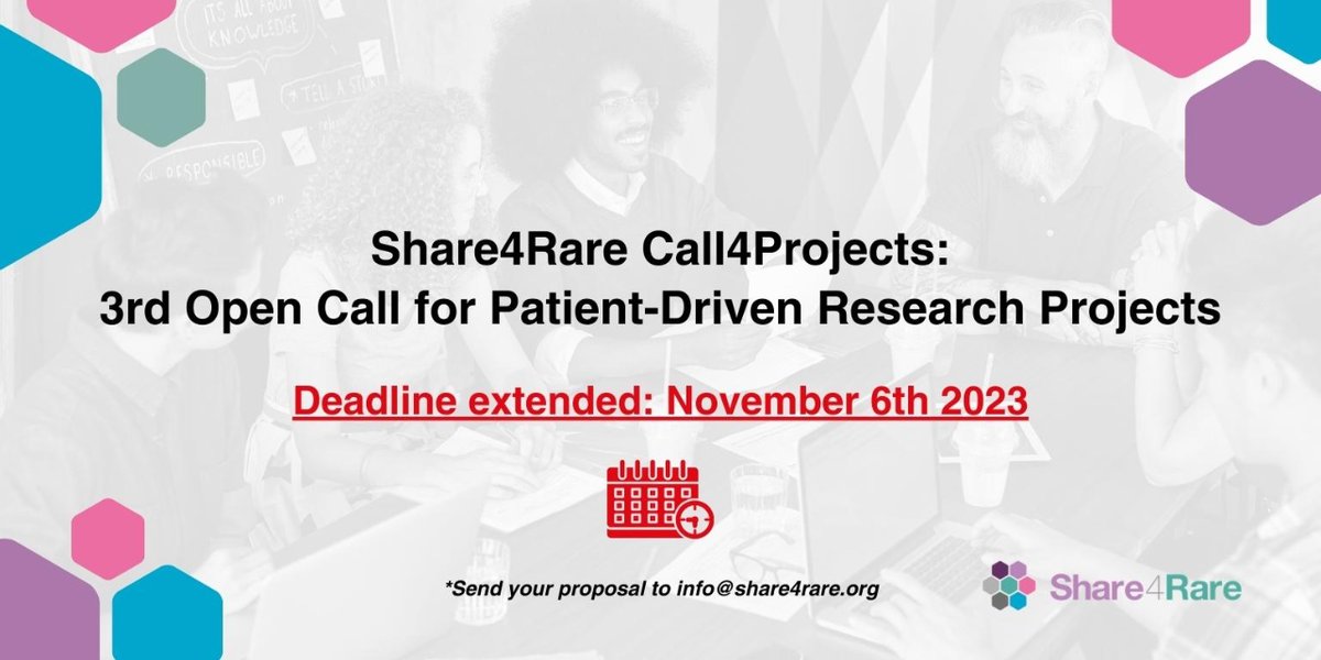 Share4Rare_eng's tweet photo. 🚨 New deadline for submitting proposals for the Share4Rare #Call4Projects! 🚨 

In response to the increasing interest in participating in the call, the deadline has been extended until November 6th. 

We cannot wait to read your proposals! ✍️ https://t.co/v0jni4ukbd https://t.co/oBtkl2qC8p