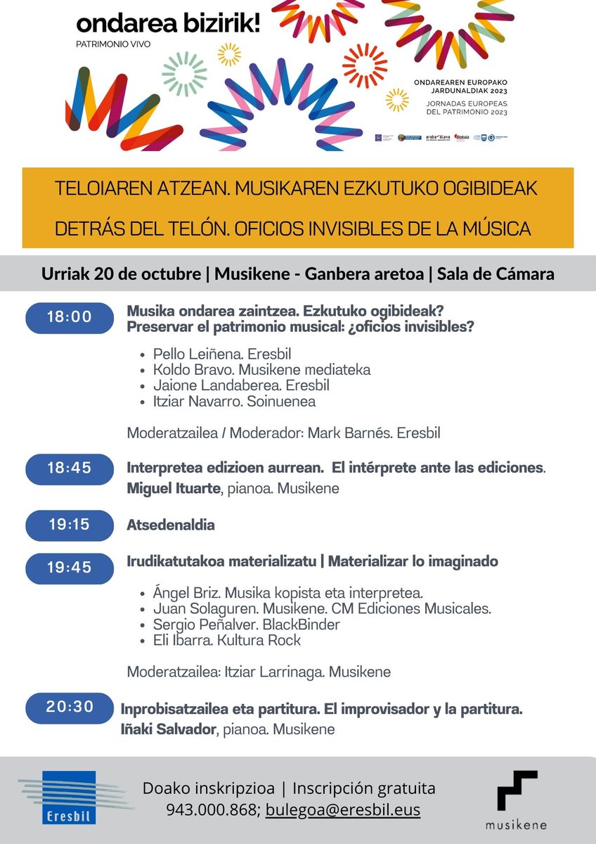 SalvadorInaki's tweet photo. Ostiralean topaketa interesgarri honetan parte hartuko dut / Será un placer tomar parte este viernes en este encuentro. 
Doako inskripzioa- Inscripción gratuita:
943 000 868
bulegoa@eresbil.eus #musikene #eresbil @musikenet @Eresbil https://t.co/8IG5Wwqvju