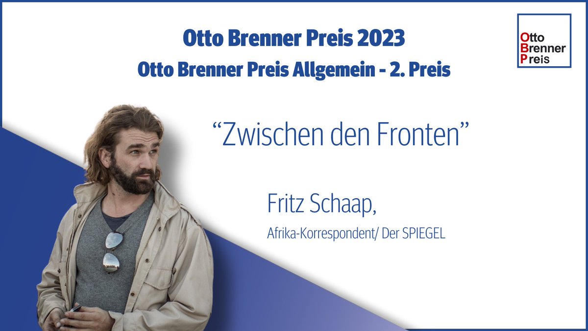 @WigbertLoeer @MediaEyeopening @joergww @peter_wozny Den 2. Otto Brenner Preiser erhält @FritzSchaap. Seine Reportage 'Zwischen den Fronten' im @derspiegel zeigt eindrücklich und mit Sensibilität die akute Krisensituation in #Nigeria zwischen Staatszerfall, Korruption und #Klimakrise. #Auslandsjournalismus #OBPreis23