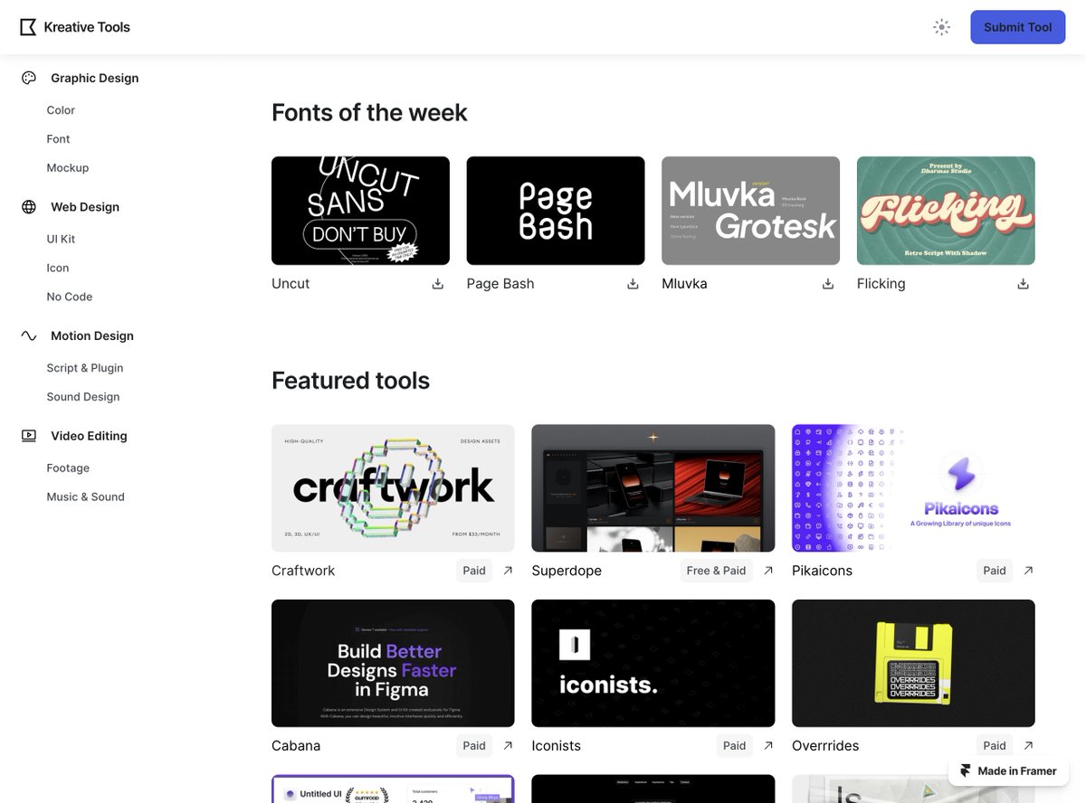 erdemkirmit's tweet image. I just found a website that curates tools and fonts for designers!

✦ kreative.tools