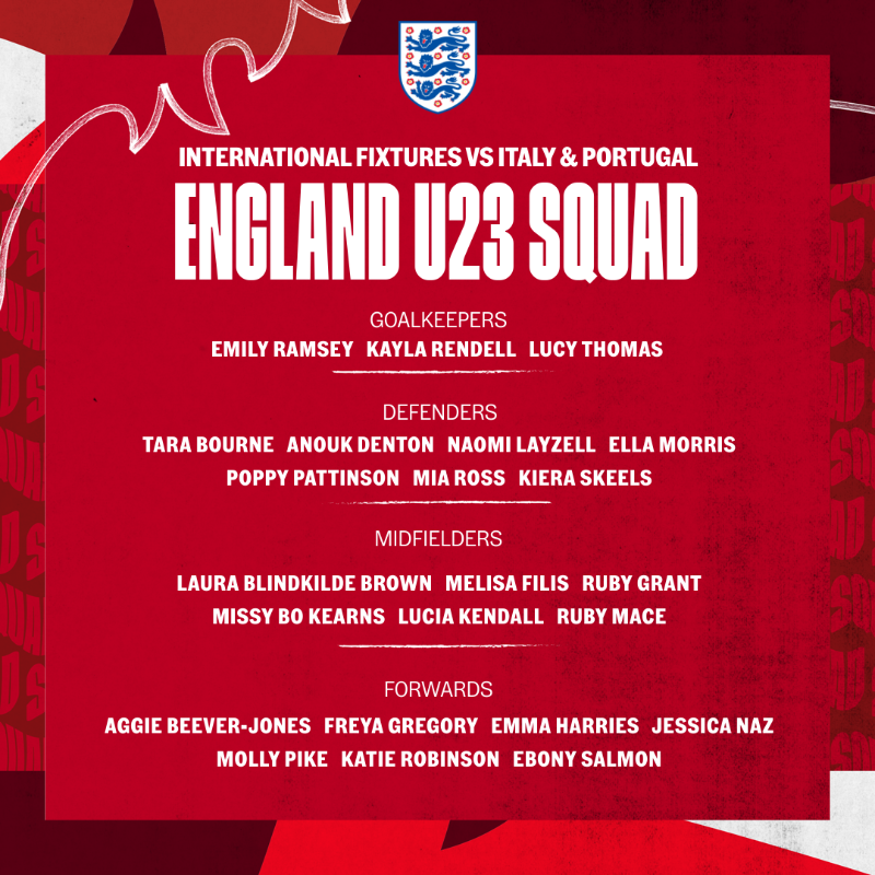 Lionesses's tweet photo. Emma Coates has selected a 23-strong squad for our #YoungLionesses upcoming fixtures against Italy and Portugal! 🙌