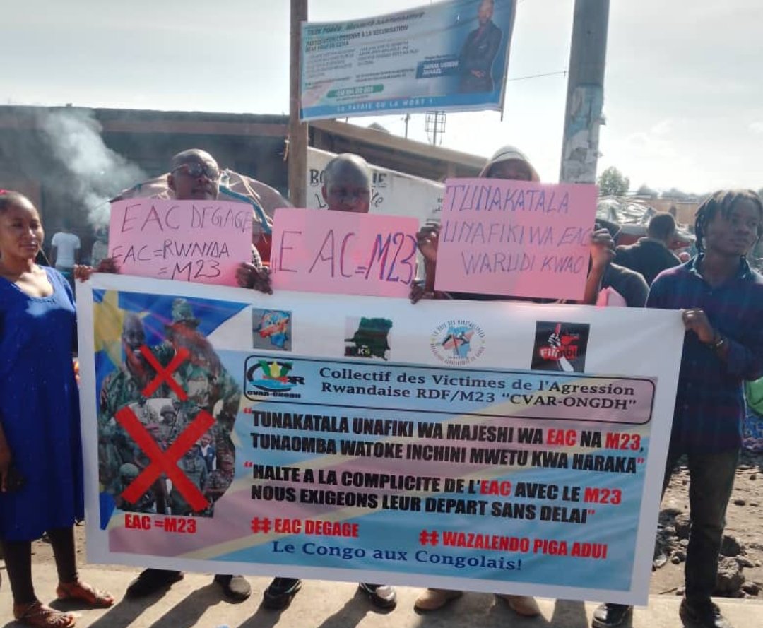 BinSeruh's tweet photo. Alors qu'ils manifestaient pacifiquement à Goma pour exiger le départ des #EACRF, 3 membres du collectif des victimes de l'agression Rwandaise #CVAR viennent d'être arrêtés par la police en direction du #Gouvernorat . Nous exigeons leur libération immédiate. https://t.co/F23udpzNd8