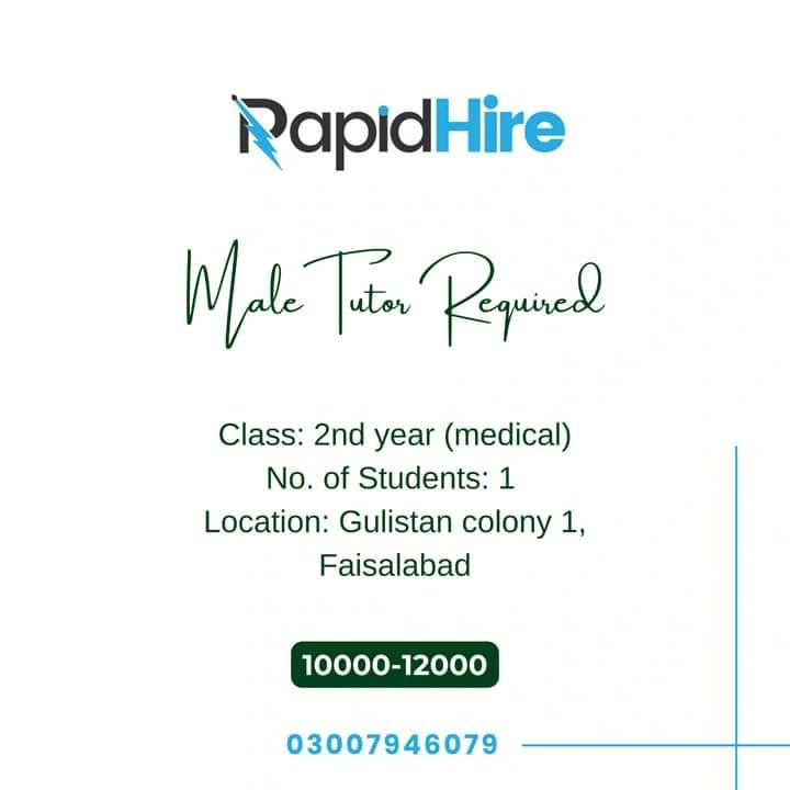 📚 Are you a dedicated male tutor with a passion for teaching? Rapid Hire is on the lookout for the perfect match!
We have an exciting opportunity to tutor a 2nd-year pre-medical student.
If you're interested in this rewarding opportunity,contact us on at 03007946079.  #RapidHire