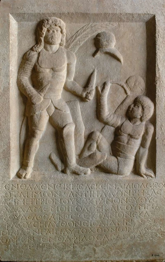 #ReliefWednesday - The tombstone of the gladiator Diodorus: ca. Late 2nd Century AD. The text notes that while Diodorus claimed victory, he was cheated of it by the 'summa rudis', i.e. the referee! #Gladiator #Archaeology (1/2) Image: Musée du Cinquantenaire, Brussels (A1562)