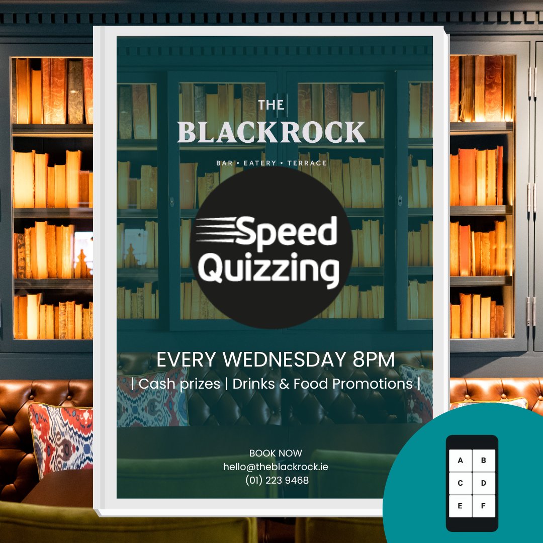 We are so excited to share that we will be launching Speed Quizzing at The Blackrock next Wednesday the 25th of October⌛ Join us from 8pm for quiz fun, cash prizes and food & drink promotions 🥂 To book your table contact hello@theblackrock.ie ✉️ #speedquizzing #theblackrock