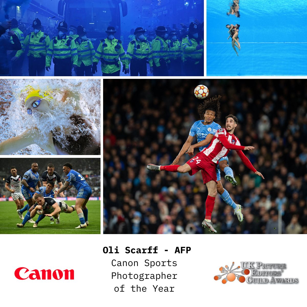 Congratulations to the very talented Oli Scarff from AFP winner of the Canon Sports Photographer of the Year at The Picture Editors Guild Awards on Monday night. Well deserved 👏 👏 👏