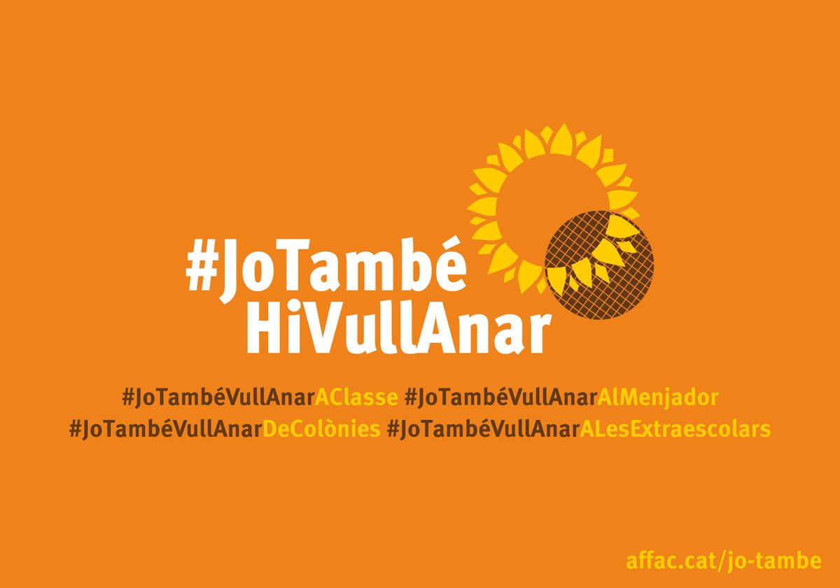 Famílies, AFA, alumnat, professorat, equips directius...

🌻 Aquest 20 d'octubre totes juntes despleguem les pancartes fins que es desplegui el Decret d'educació inclusiva.

🔗 +info.: affac.cat/agenda/despleg…

La campanya #JoTambéHiVullAnar continua i ho fa amb més força que mai!