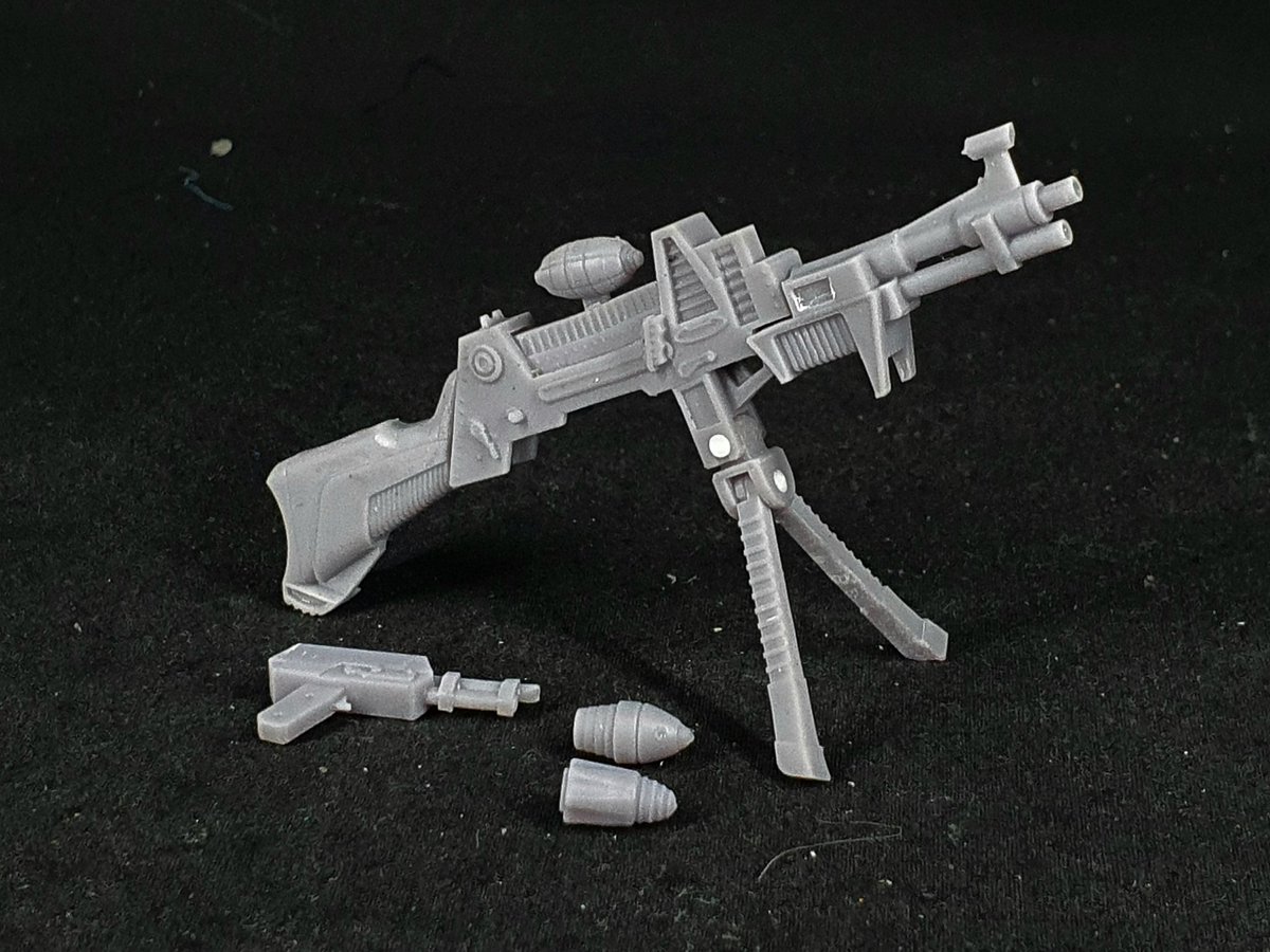 SeanSuchanya's tweet photo. Most successful print of the one man army rifle thus far on my printer. I might be able to mold and cast certain pieces but might have to resort to printing the remainding parts. #3DPrinted #3dprint #actionfigure #toyprototype #megamidevice #modelkit https://t.co/pvkoeAsVmG