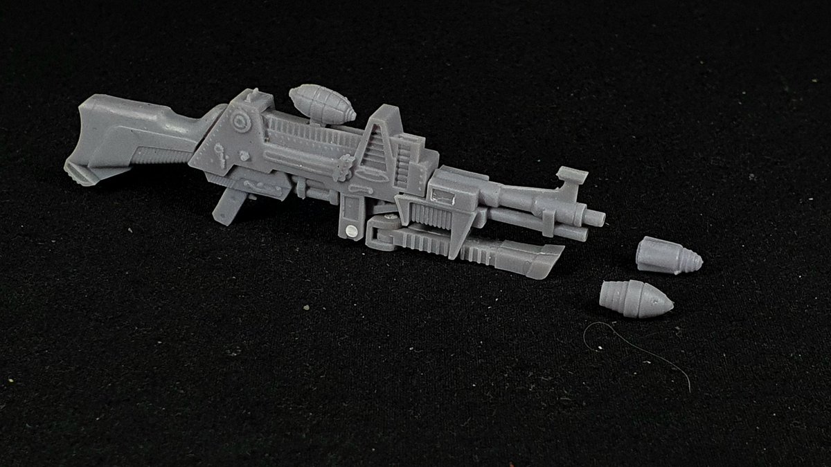 SeanSuchanya's tweet photo. Most successful print of the one man army rifle thus far on my printer. I might be able to mold and cast certain pieces but might have to resort to printing the remainding parts. #3DPrinted #3dprint #actionfigure #toyprototype #megamidevice #modelkit https://t.co/pvkoeAsVmG