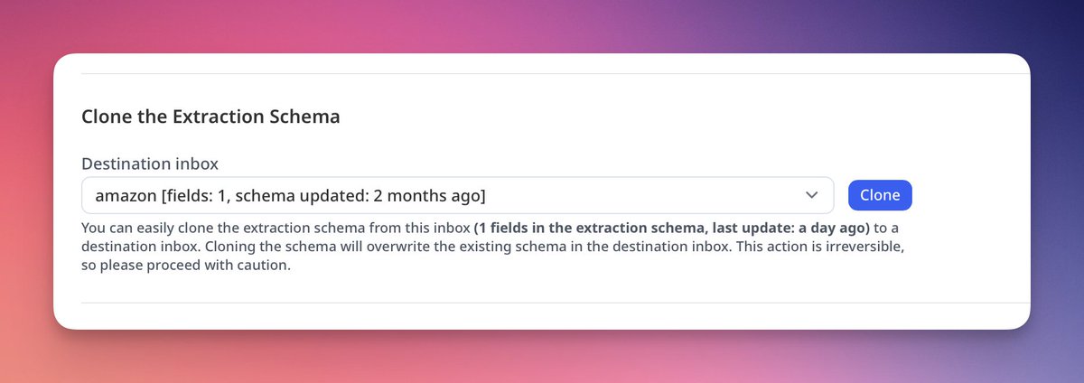 Now you can easily clone extraction schemas between your Airparser inboxes!