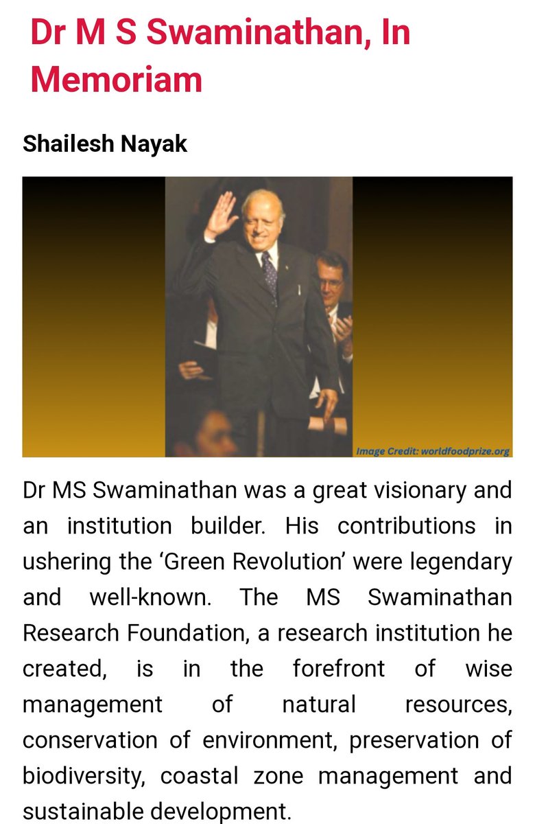 'Dr Swaminathan was a great supporter of technology... promoted satellite-based potential fishing zone & sea advisories among fishers,' says @DrShaileshNaya1 in his tribute to be published in November issue of @ScienceReporte1. sciencereporter.niscpr.res.in/home/article/1… @CSIR_NIScPR @doctorsoumya